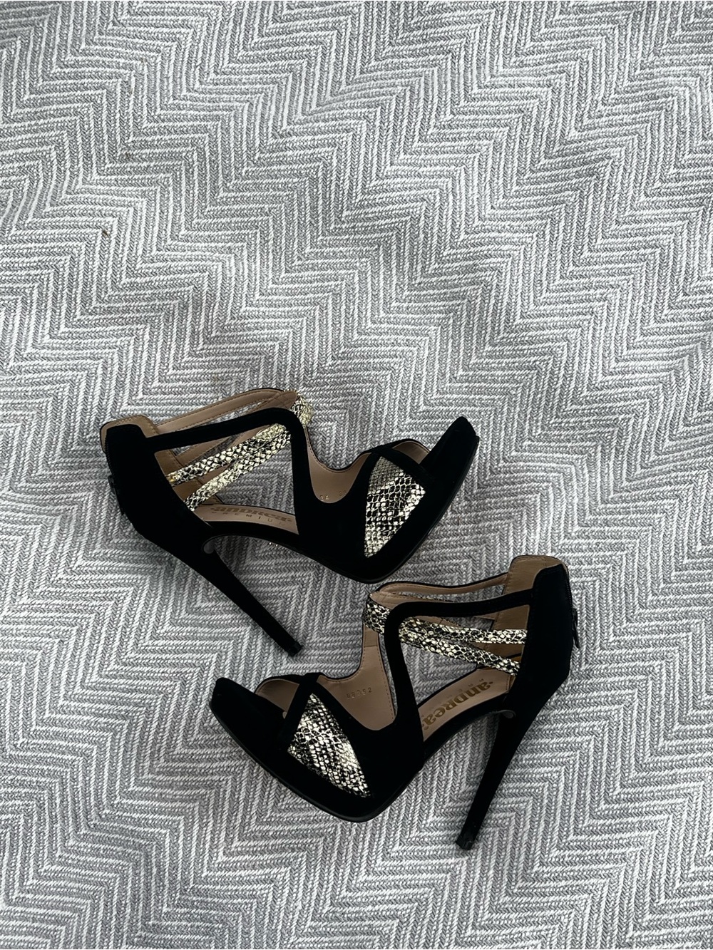 Black Suede Snake-Print Cutout Stiletto Heels